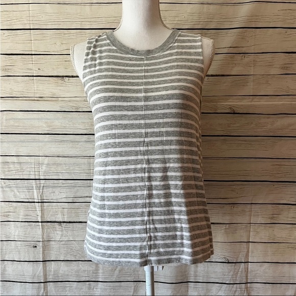 Loft Center Seam Gray And White Striped Tank Top - Picture 1 of 5